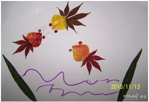 儿童手工小金鱼树叶贴画的制作方法