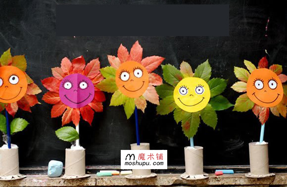 儿童手工向日葵树叶贴画制作步骤