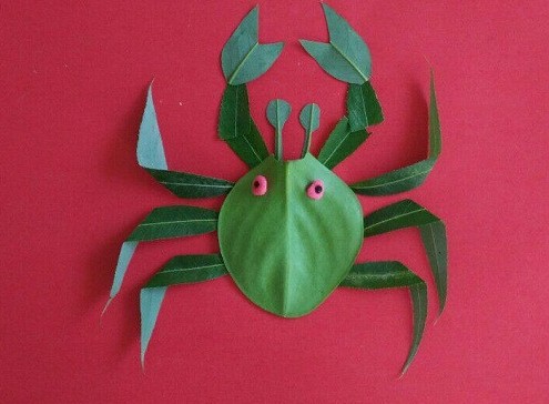 教你用树叶拼出可爱的小螃蟹 DIY粘贴画