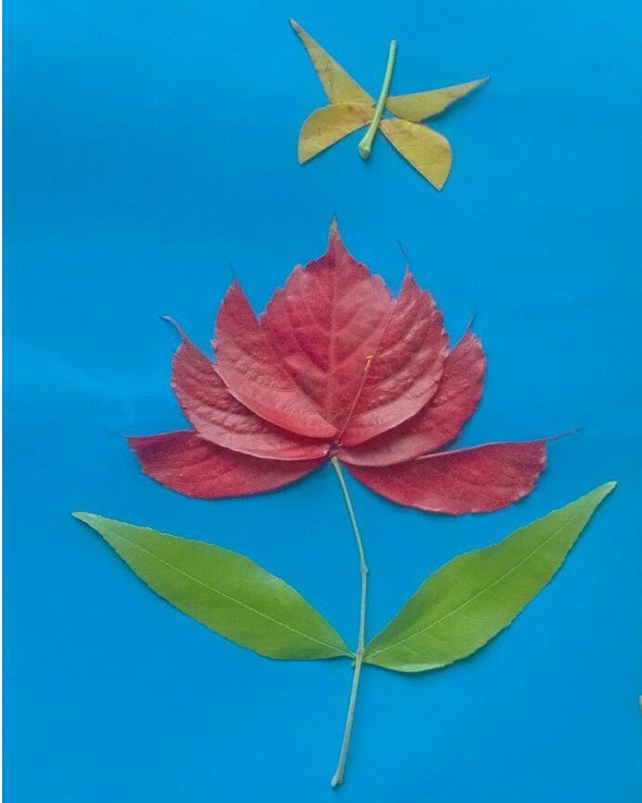 简单的树叶贴画系列作品之美丽的一枝花制作步骤