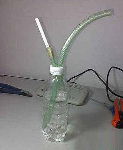 水烟袋的做法-矿泉水瓶自制水烟袋