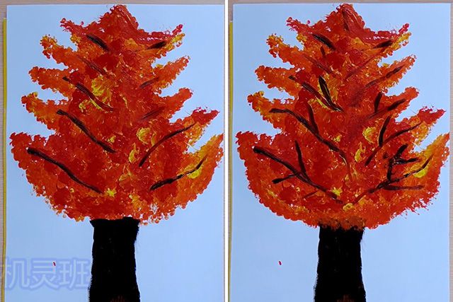 儿童画秋天的景色：棉签印画秋天的大树(步骤图解)6