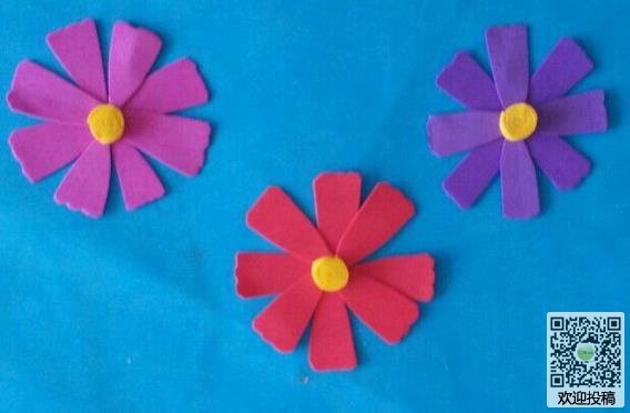 儿童简单手工彩色海绵纸制作花朵的教程