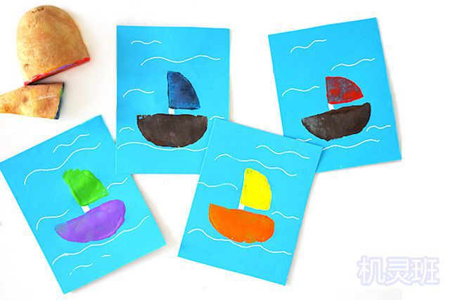 小班创意画：马铃薯印画帆船(步骤图解)7