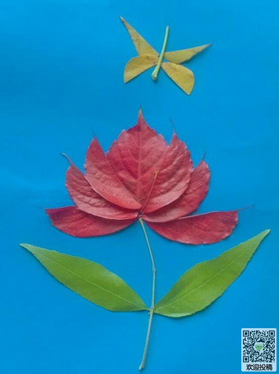 儿童简单的树叶贴画一枝花的教程