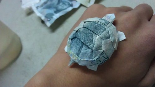 爱不释手人民币乌龟折纸教程 一百元折金钱龟详细步骤图解