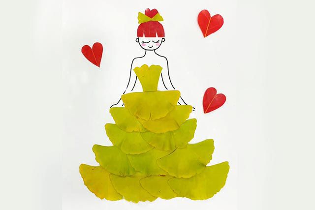 银杏叶创意艺术贴图穿着蓬蓬裙的女孩手工(步骤图解)5