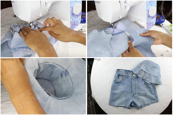 牛仔裤改造创意，DIY渔夫帽和时髦短裤制作教程