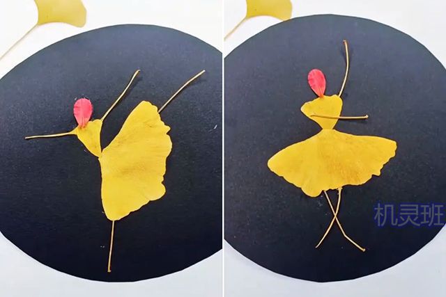 亲子手工树叶贴画：怎么用树叶拼贴画雨中散步的小女孩(步骤图解)10