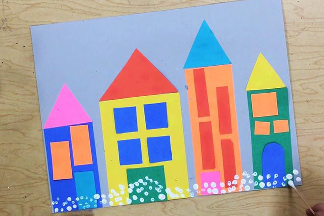 幼儿冬季手工卡纸拼贴画下雪后的房子(步骤图解)5
