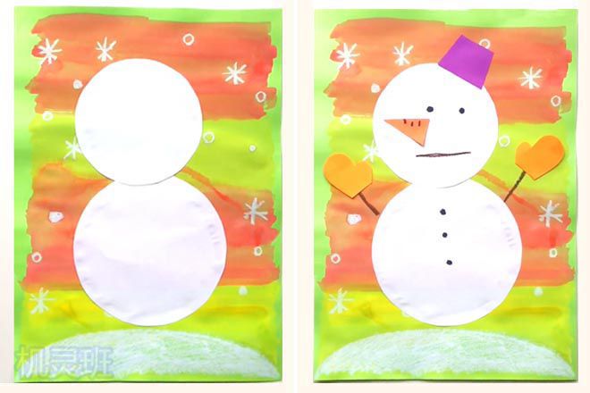 幼儿冬天简单手工：拼贴画雪人(步骤图解)5
