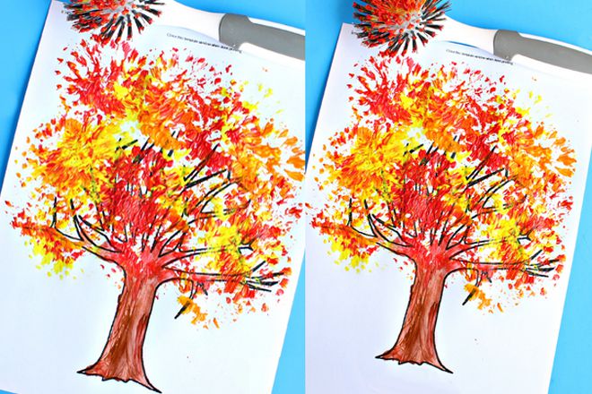 幼儿趣味涂鸦：刷子印画简单漂亮的树(图文)２