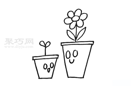 两盆小花如何画简单又漂亮 两盆小花简笔画教程