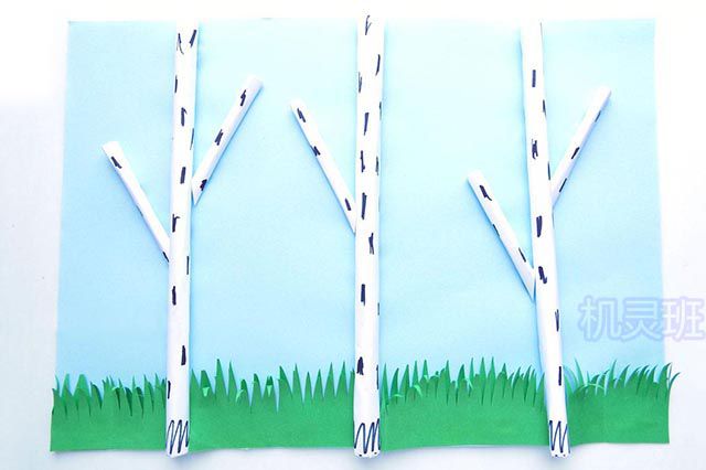 幼儿综合手工制作粘贴画美丽的秋天白桦林(步骤图解)8
