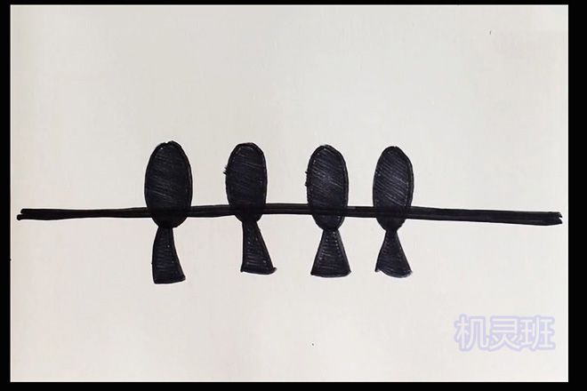 儿童简单画风景：傍晚站在电线杆上的一群小鸟(步骤图解)4
