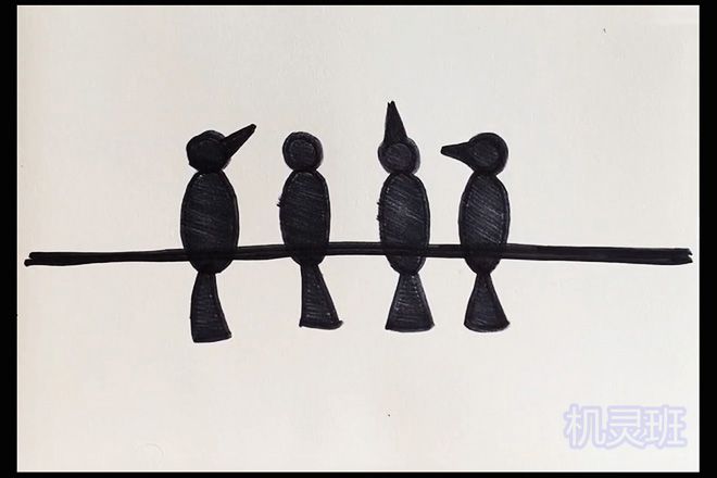 儿童简单画风景：傍晚站在电线杆上的一群小鸟(步骤图解)5