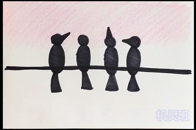 儿童简单画风景：傍晚站在电线杆上的一群小鸟(步骤图解)6