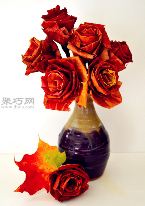DIY创意玫瑰花 用树叶DIY手工制作玫瑰花教程