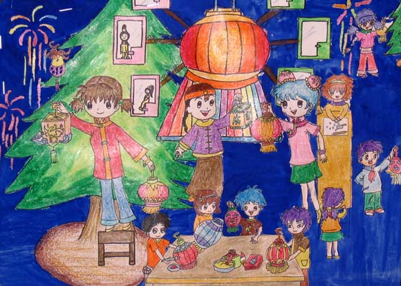 儿童画新年的灯笼