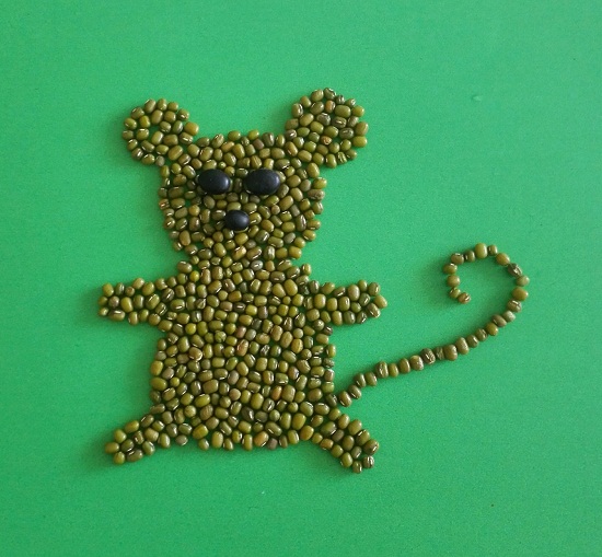 幼儿园豆子手工粘贴画 用豆子DIY创意粘贴可爱的小老鼠
