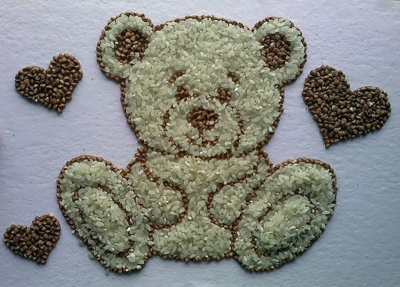 儿童手工制作创意趣味的五谷杂粮泰迪熊粘贴图粘贴画