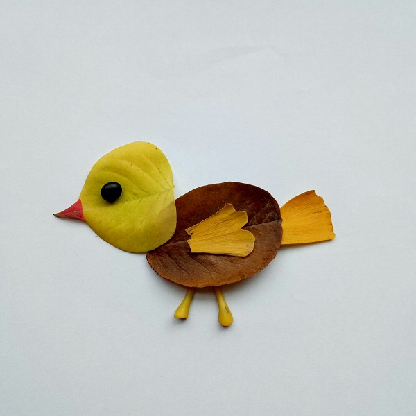 简单的幼儿手工制作 树叶拼贴画可爱的小鸟创意手工制作教程