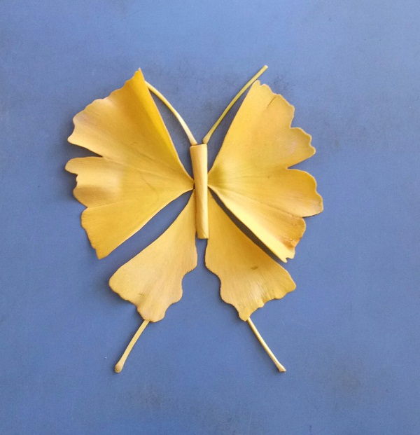儿童叶子手工制作漂亮的树叶粘贴画，教你用银杏树叶创意制作漂亮的金色蝴蝶