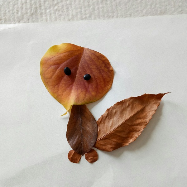 儿童叶子手工制作漂亮简单的儿童DIY树叶贴画之可爱的小狐狸