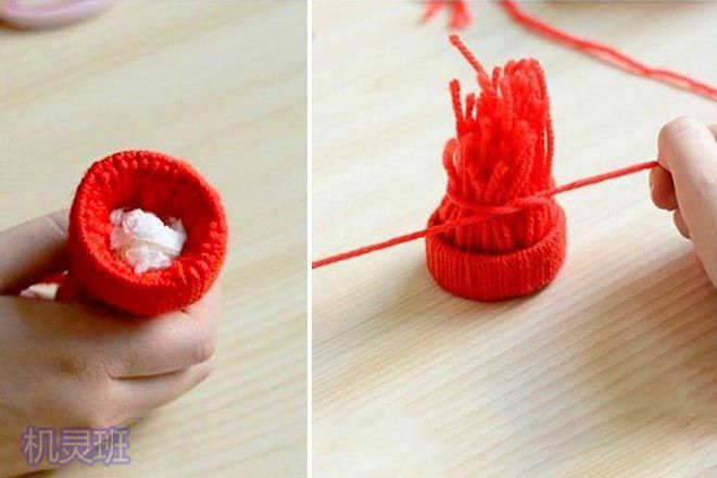 幼儿穿绳游戏：毛线简单手工制作玩具帽子(步骤图解)4