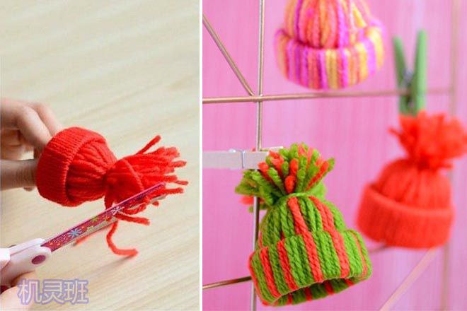 幼儿穿绳游戏：毛线简单手工制作玩具帽子(步骤图解)5